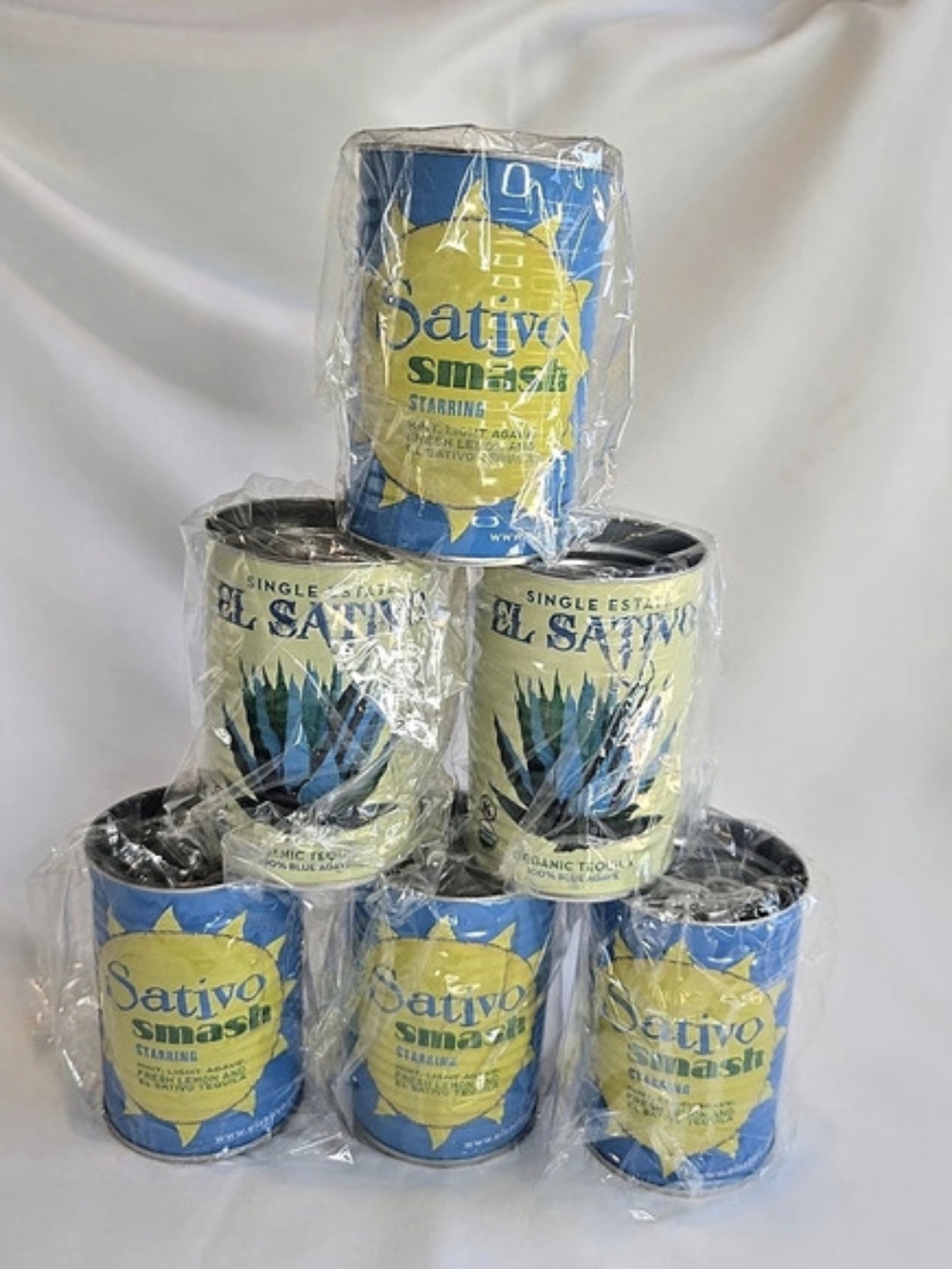 Set of 6 El Sativo Tequila Promo Tin Can Cocktail Glasses 4" Brand New